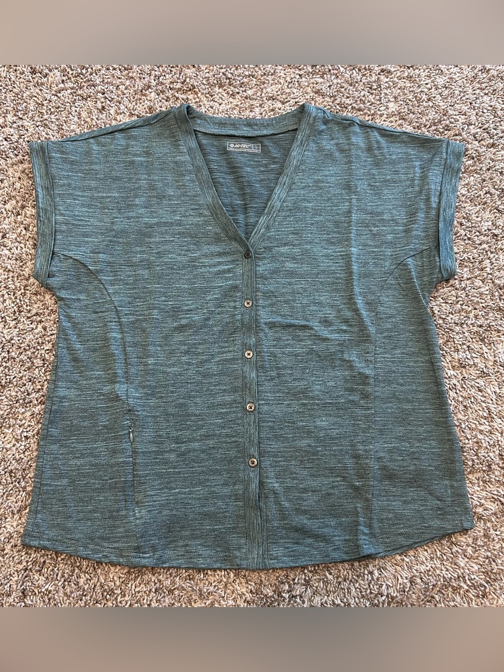HI-TEC WOMEN'S TRAIL SHIRT Heather Green Button Up LARGE L Zip Pocket